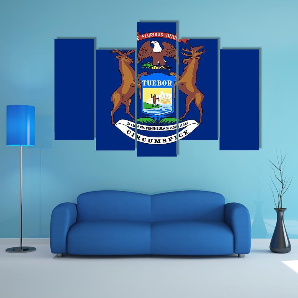 Flag Of Michigan Canvas Wall Art-5 Pop-Gallery Wrap-47" x 32"-Tiaracle
