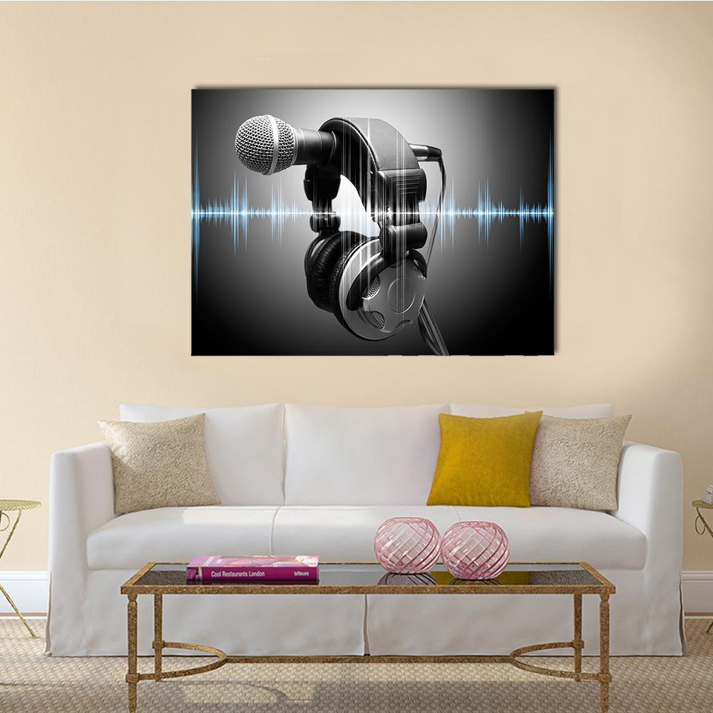 Microphone & Headphones Canvas Wall Art-1 Piece-Gallery Wrap-48" x 32"-Tiaracle