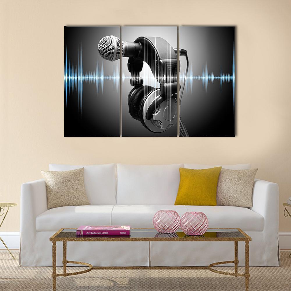 Microphone &amp; Headphones Canvas Wall Art-3 Horizontal-Gallery Wrap-37" x 24"-Tiaracle