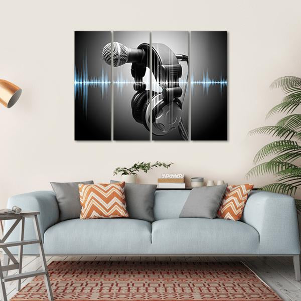 Microphone &amp; Headphones Canvas Wall Art-4 Horizontal-Gallery Wrap-34" x 24"-Tiaracle
