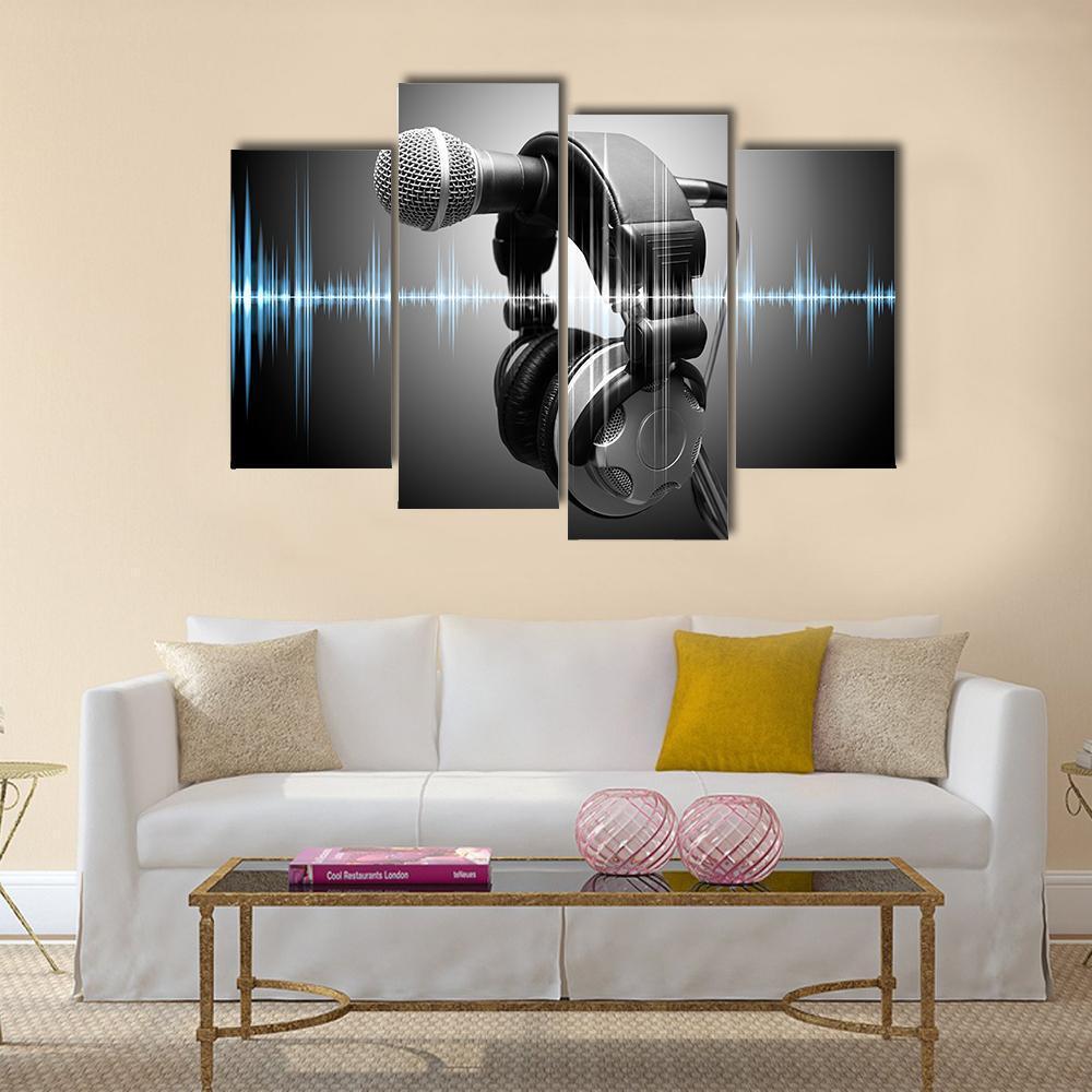 Microphone &amp; Headphones Canvas Wall Art-4 Pop-Gallery Wrap-50" x 32"-Tiaracle