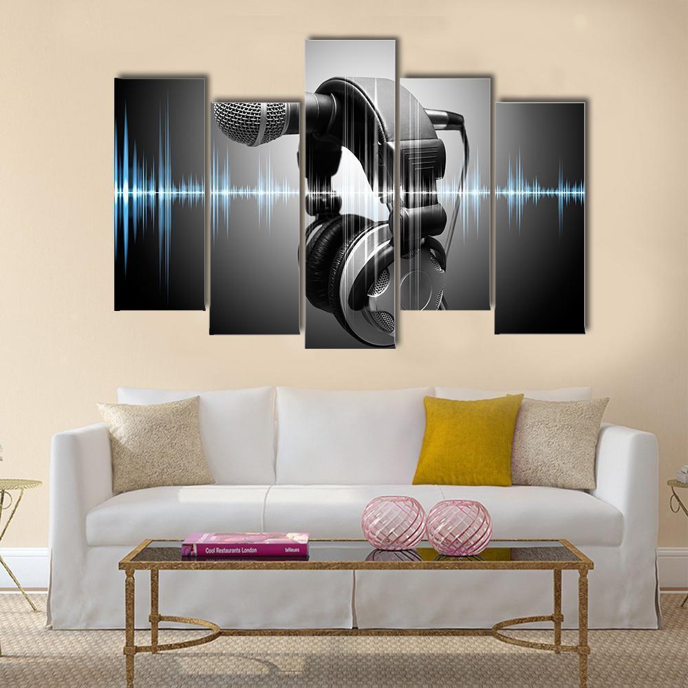 Microphone &amp; Headphones Canvas Wall Art-5 Pop-Gallery Wrap-47" x 32"-Tiaracle