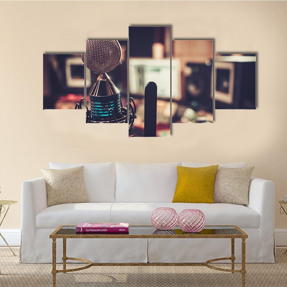 HD Microphone Canvas Wall Art-5 Star-Gallery Wrap-62" x 32"-Tiaracle