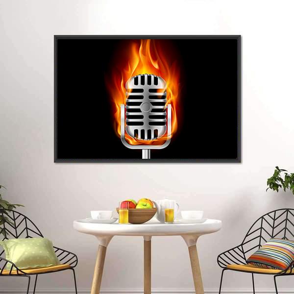 Microphone In Fire Canvas Wall Art-3 Horizontal-Gallery Wrap-25" x 16"-Tiaracle