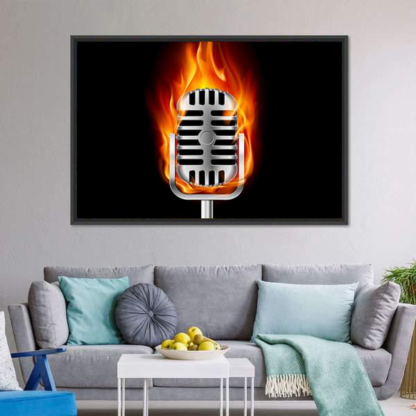 Microphone In Fire Canvas Wall Art-5 Horizontal-Gallery Wrap-22" x 12"-Tiaracle