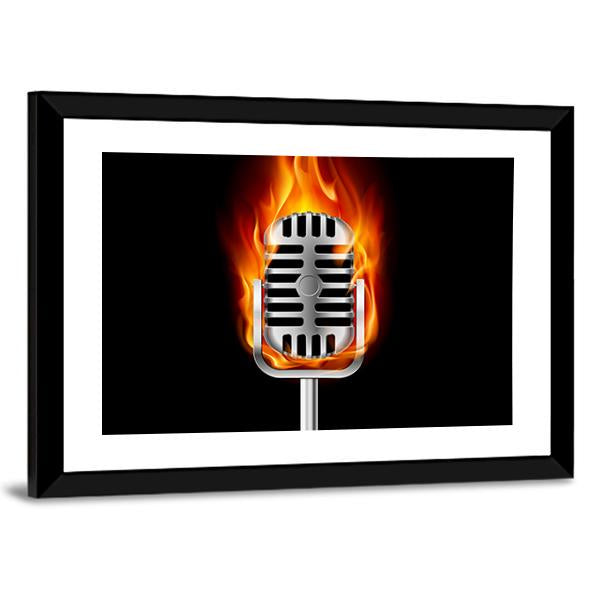 Microphone In Fire Canvas Wall Art-3 Horizontal-Gallery Wrap-25" x 16"-Tiaracle