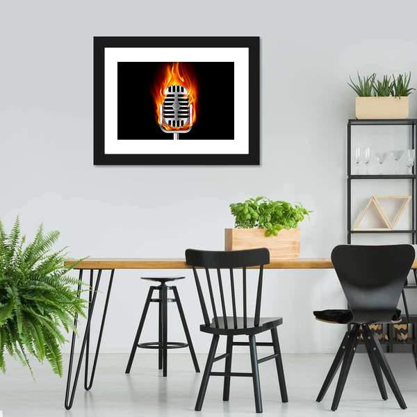 Microphone In Fire Canvas Wall Art-5 Horizontal-Gallery Wrap-22" x 12"-Tiaracle