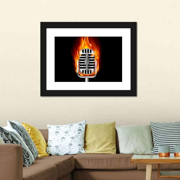 Microphone In Fire Canvas Wall Art-5 Horizontal-Gallery Wrap-22" x 12"-Tiaracle