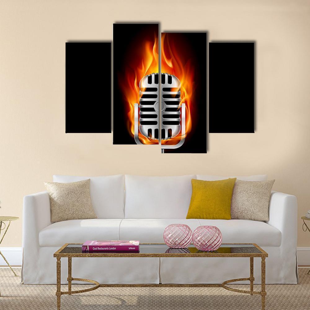 Microphone In Fire Canvas Wall Art-4 Pop-Gallery Wrap-50" x 32"-Tiaracle