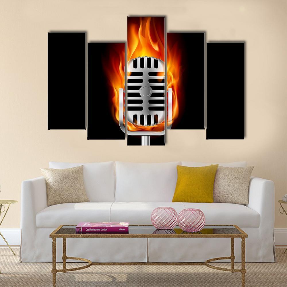 Microphone In Fire Canvas Wall Art-5 Pop-Gallery Wrap-47" x 32"-Tiaracle