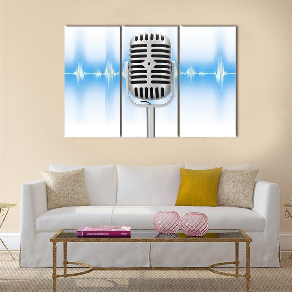 Microphone With Audio Wave Canvas Wall Art-3 Horizontal-Gallery Wrap-37" x 24"-Tiaracle