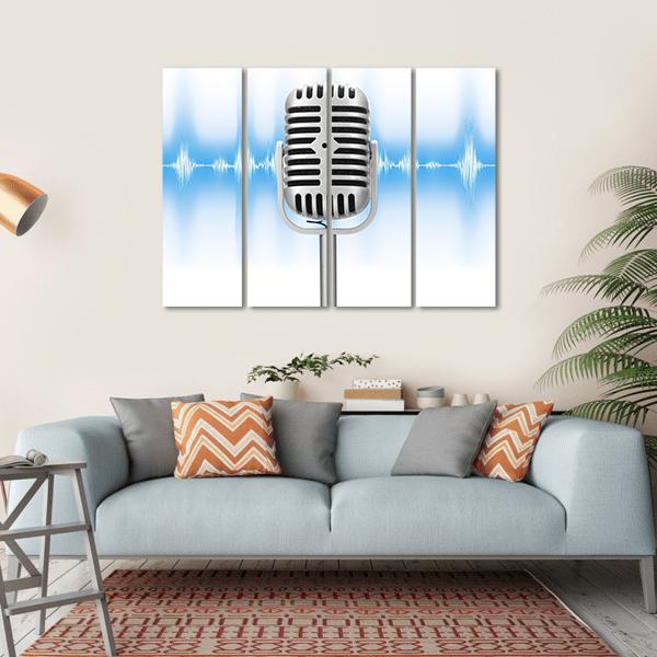 Microphone With Audio Wave Canvas Wall Art-4 Horizontal-Gallery Wrap-34" x 24"-Tiaracle