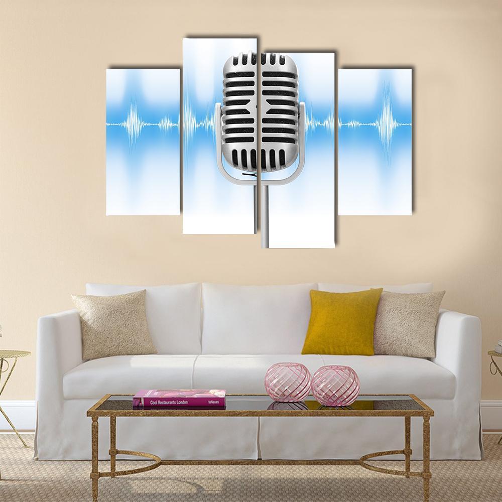 Microphone With Audio Wave Canvas Wall Art-4 Pop-Gallery Wrap-50" x 32"-Tiaracle