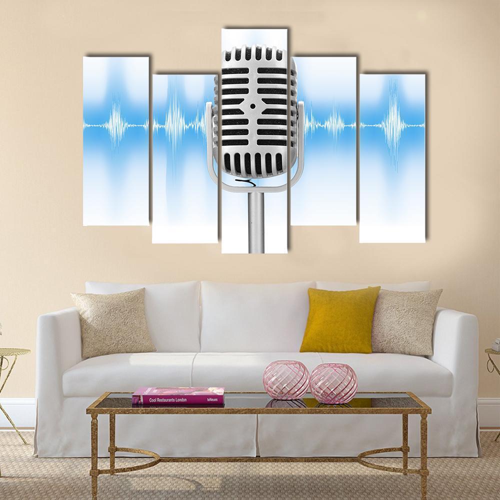 Microphone With Audio Wave Canvas Wall Art-5 Pop-Gallery Wrap-47" x 32"-Tiaracle