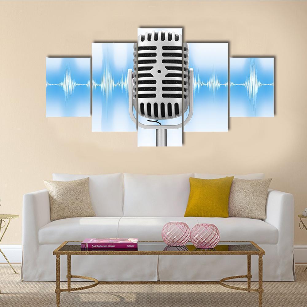 Microphone With Audio Wave Canvas Wall Art-5 Star-Gallery Wrap-62" x 32"-Tiaracle