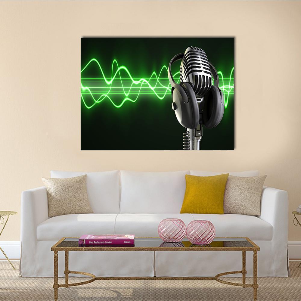 Microphone With Headphones Canvas Wall Art-1 Piece-Gallery Wrap-48" x 32"-Tiaracle