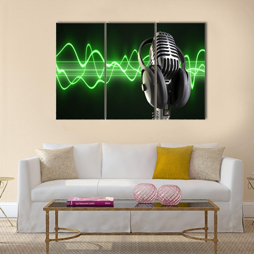 Microphone With Headphones Canvas Wall Art-3 Horizontal-Gallery Wrap-37" x 24"-Tiaracle