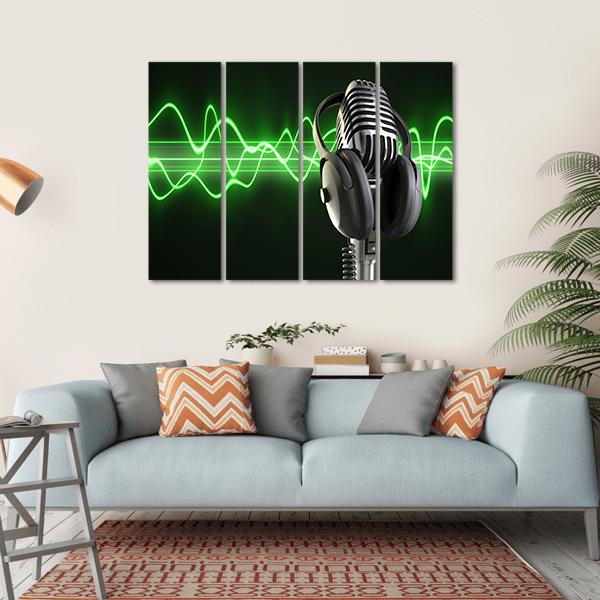 Microphone With Headphones Canvas Wall Art-4 Horizontal-Gallery Wrap-34" x 24"-Tiaracle