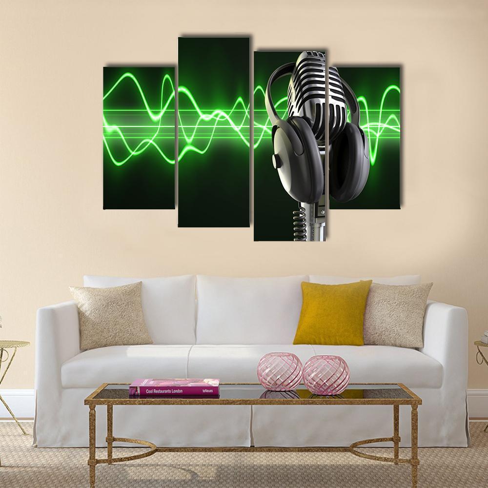 Microphone With Headphones Canvas Wall Art-4 Pop-Gallery Wrap-50" x 32"-Tiaracle