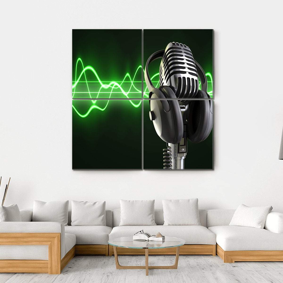 Microphone With Headphones Canvas Wall Art-4 Square-Gallery Wrap-17" x 17"-Tiaracle