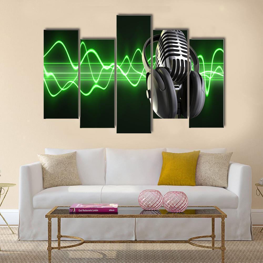 Microphone With Headphones Canvas Wall Art-5 Pop-Gallery Wrap-47" x 32"-Tiaracle