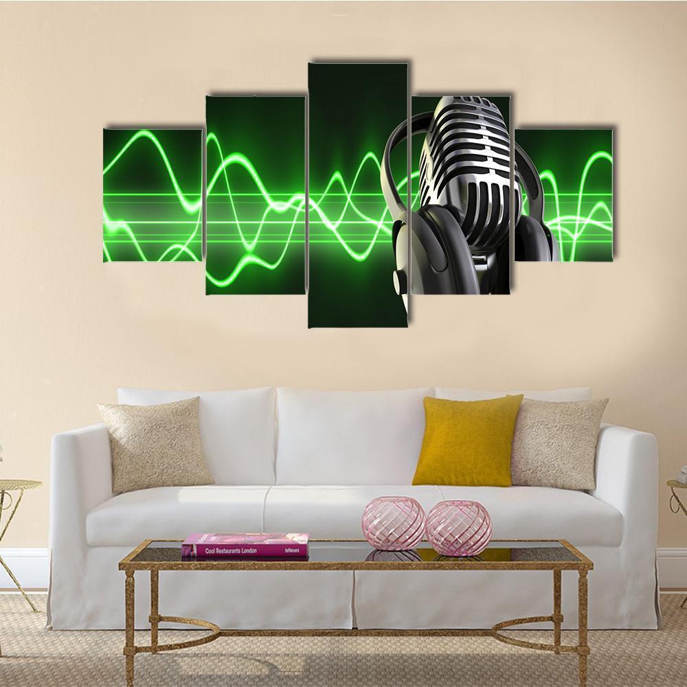 Microphone With Headphones Canvas Wall Art-5 Star-Gallery Wrap-62" x 32"-Tiaracle
