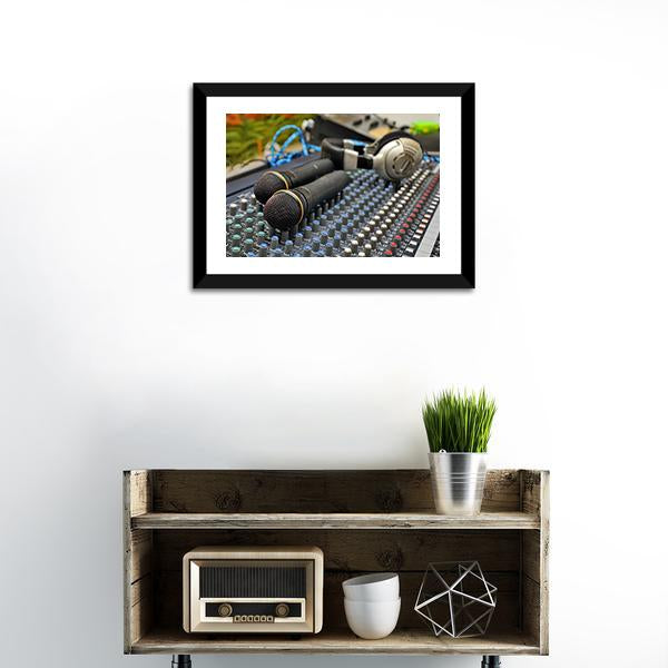 Microphones & Sound Mixer Canvas Wall Art-1 Piece-Framed Print-20" x 16"-Tiaracle