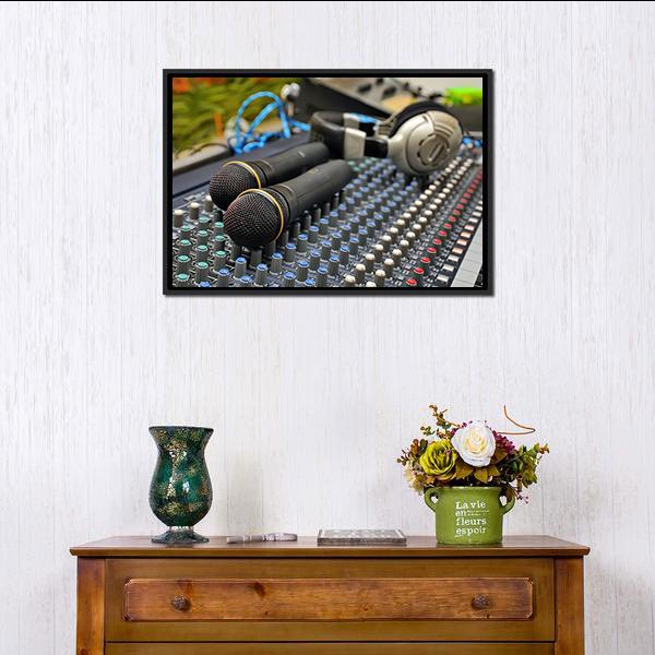 Microphones & Sound Mixer Canvas Wall Art-1 Piece-Floating Frame-24" x 16"-Tiaracle