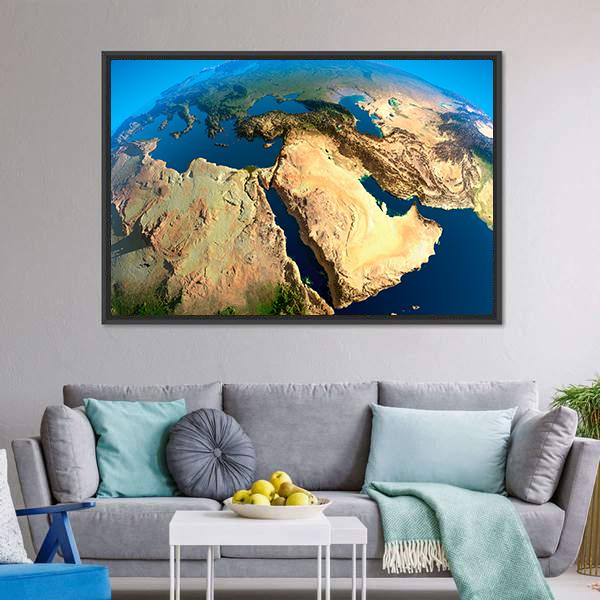 Middle East Satellite View Canvas Wall Art-1 Piece-Floating Frame-24" x 16"-Tiaracle