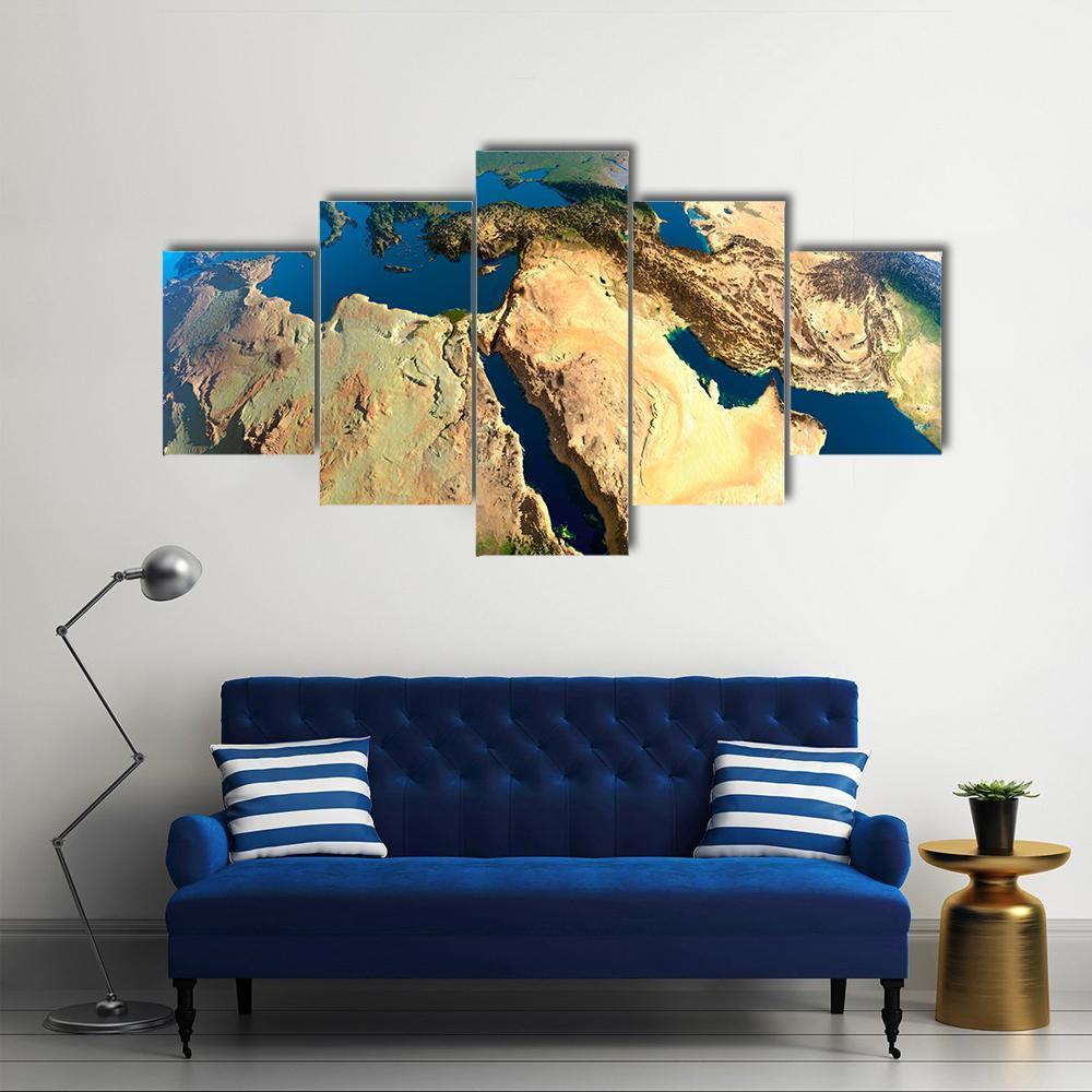 Middle East Satellite View Canvas Wall Art-5 Star-Gallery Wrap-62" x 32"-Tiaracle