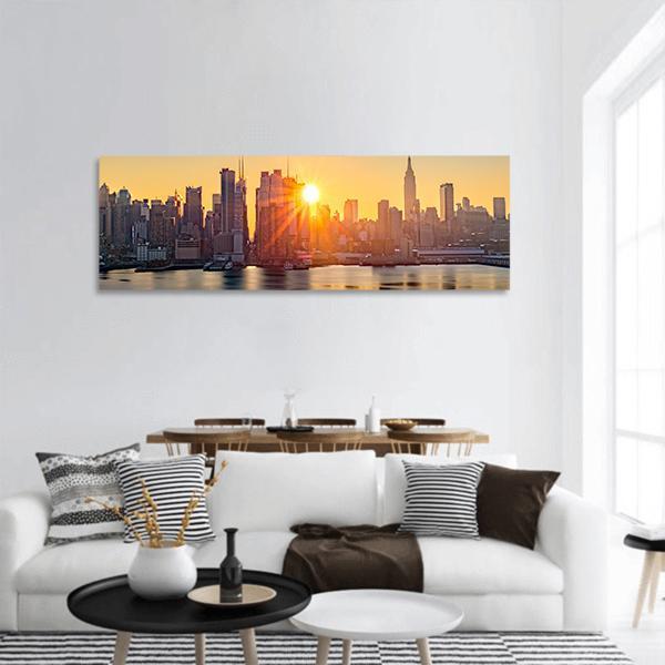 Manhattan Skyline At Sunset Panoramic Canvas Wall Art-1 Piece-36" x 12"-Tiaracle