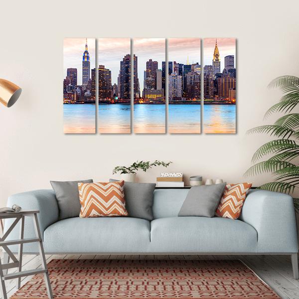 Midtown Manhattan Skyline Canvas Wall Art-5 Horizontal-Gallery Wrap-22" x 12"-Tiaracle