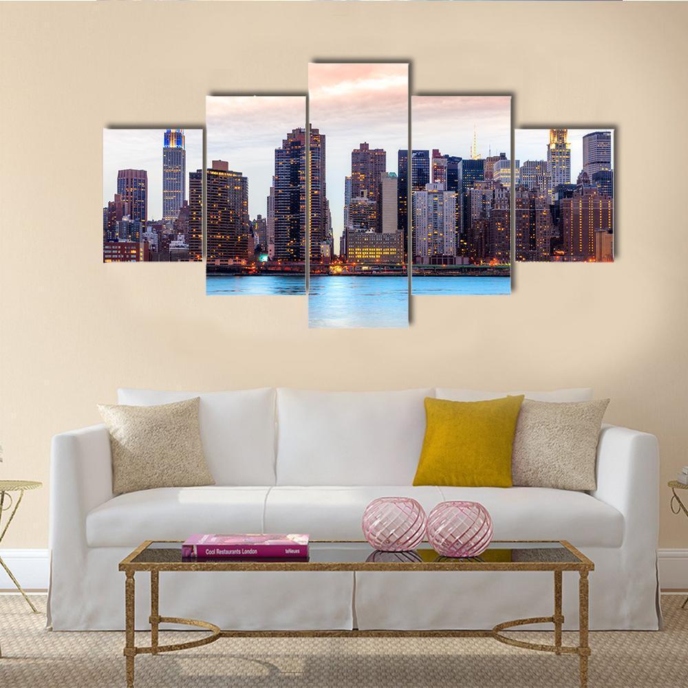 Midtown Manhattan Skyline Canvas Wall Art-5 Star-Gallery Wrap-62" x 32"-Tiaracle