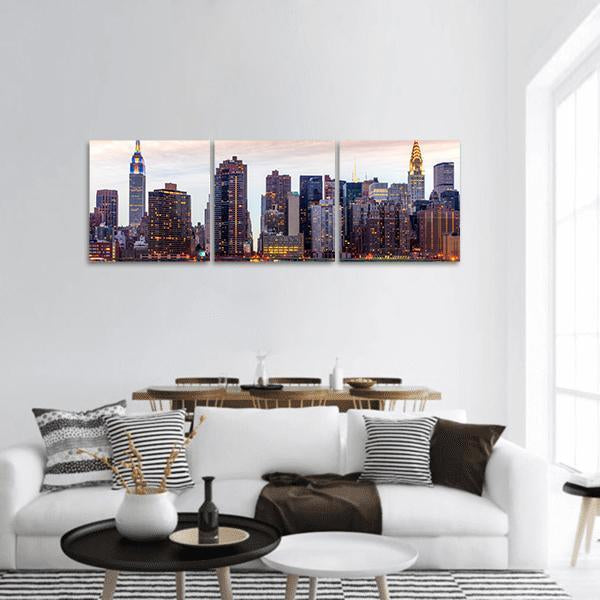 Midtown Manhattan Skyline Panoramic Canvas Wall Art-3 Piece-25" x 08"-Tiaracle