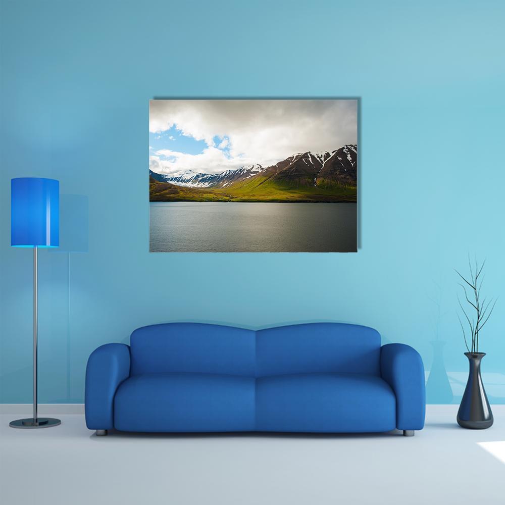 Olafsfjordur In Winter Canvas Wall Art-4 Horizontal-Gallery Wrap-34" x 24"-Tiaracle