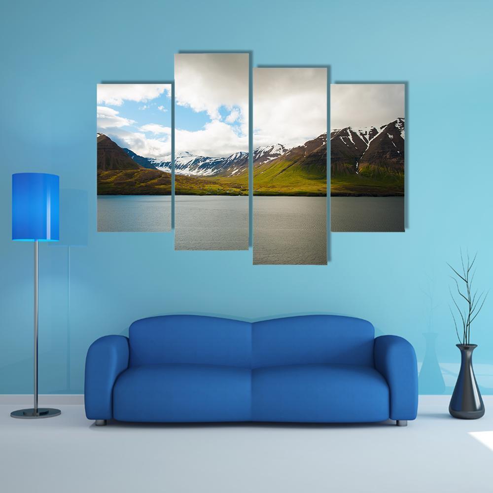 Olafsfjordur In Winter Canvas Wall Art-4 Pop-Gallery Wrap-50" x 32"-Tiaracle