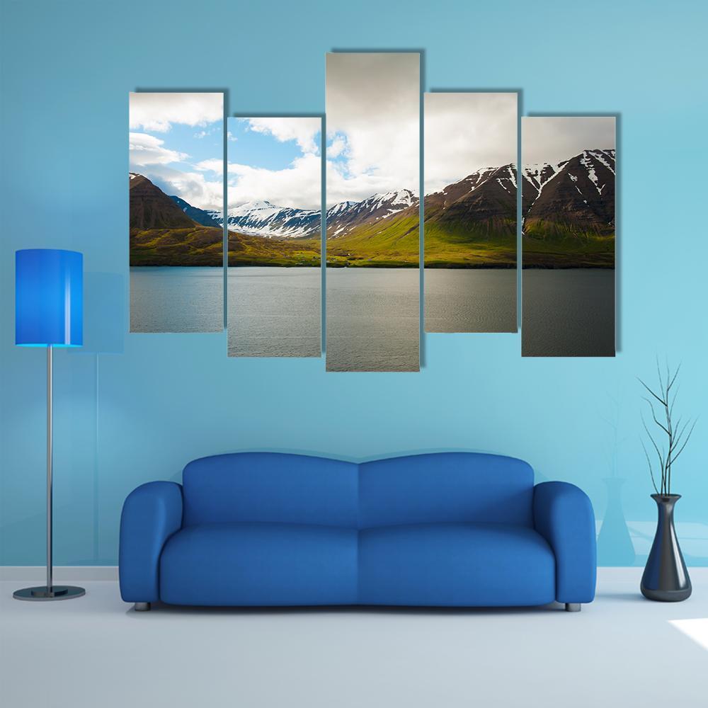 Olafsfjordur In Winter Canvas Wall Art-5 Pop-Gallery Wrap-47" x 32"-Tiaracle