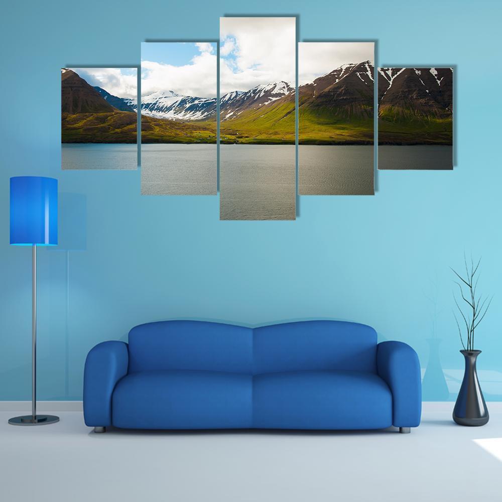 Olafsfjordur In Winter Canvas Wall Art-5 Pop-Gallery Wrap-47" x 32"-Tiaracle