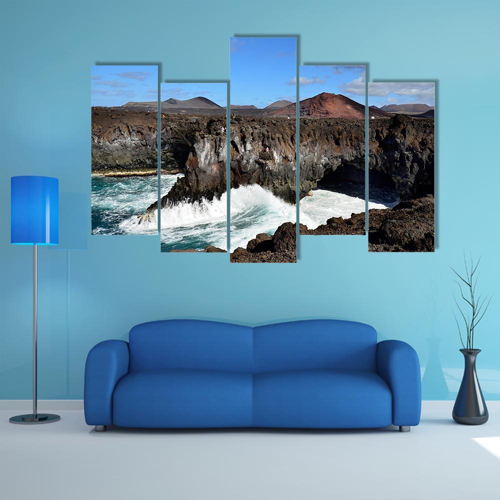 Los Hervideros Spain Canvas Wall Art-5 Pop-Gallery Wrap-47" x 32"-Tiaracle