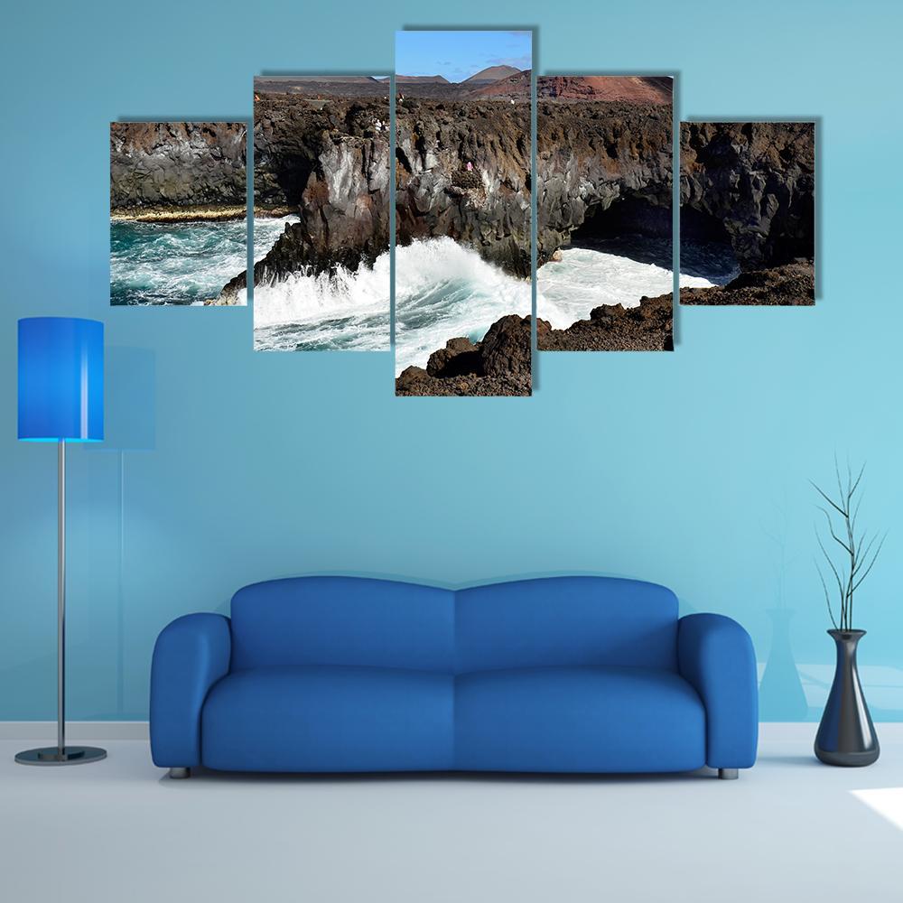 Los Hervideros Spain Canvas Wall Art-5 Star-Gallery Wrap-62" x 32"-Tiaracle