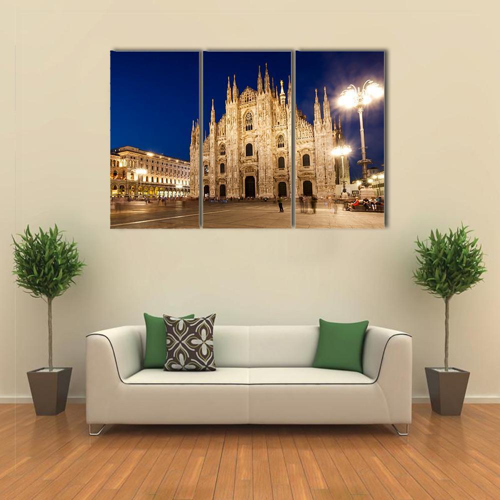 Milan Cathedral At Night Canvas Wall Art-5 Pop-Gallery Wrap-47" x 32"-Tiaracle