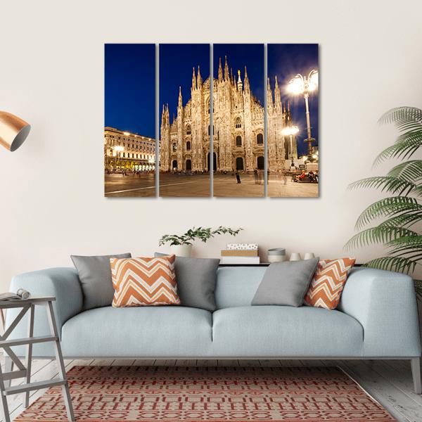 Milan Cathedral At Night Canvas Wall Art-4 Horizontal-Gallery Wrap-34" x 24"-Tiaracle