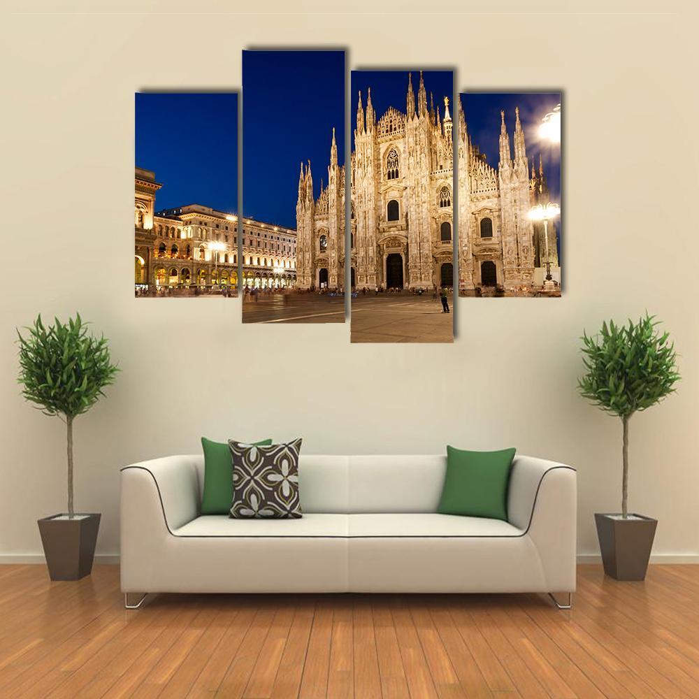 Milan Cathedral At Night Canvas Wall Art-4 Pop-Gallery Wrap-50" x 32"-Tiaracle