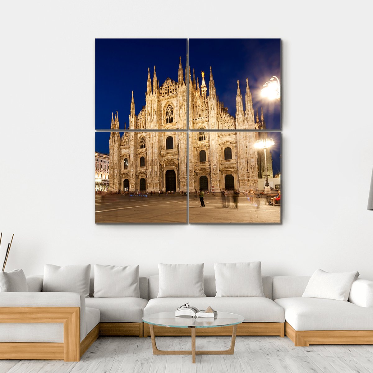 Milan Cathedral At Night Canvas Wall Art-4 Square-Gallery Wrap-17" x 17"-Tiaracle