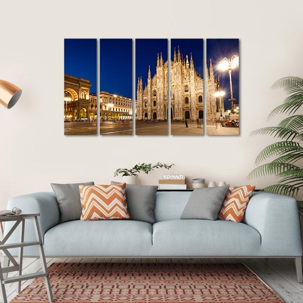 Milan Cathedral At Night Canvas Wall Art-5 Horizontal-Gallery Wrap-22" x 12"-Tiaracle