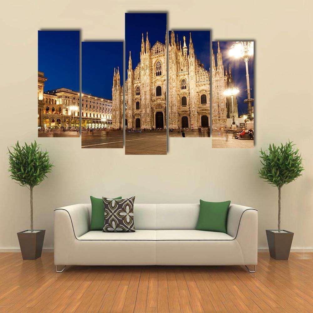 Milan Cathedral At Night Canvas Wall Art-5 Pop-Gallery Wrap-47" x 32"-Tiaracle