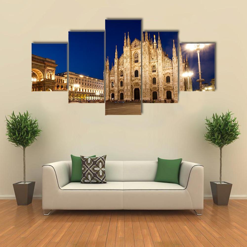 Milan Cathedral At Night Canvas Wall Art-5 Star-Gallery Wrap-62" x 32"-Tiaracle