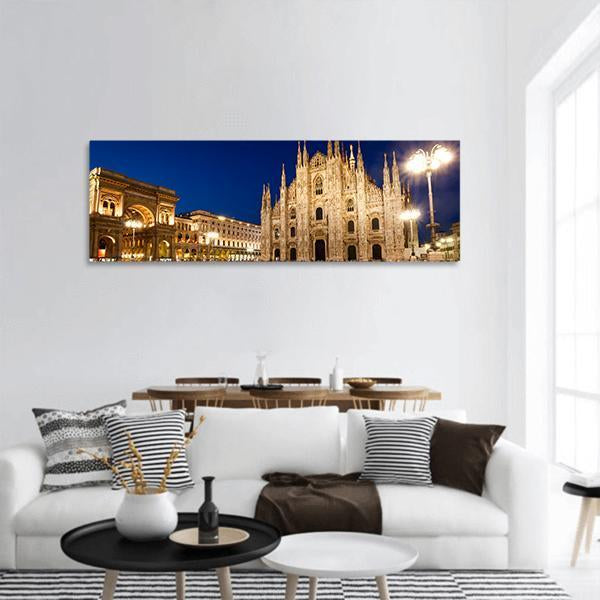 Milan Cathedral At Night Panoramic Canvas Wall Art-1 Piece-36" x 12"-Tiaracle