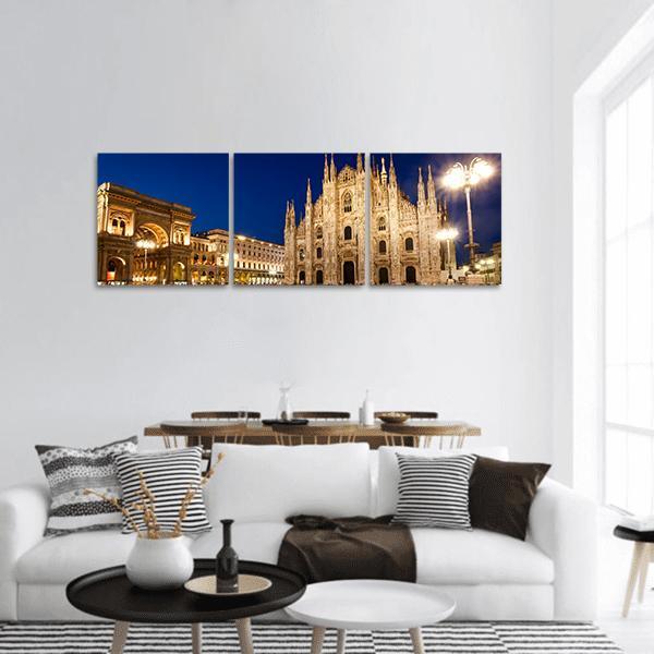 Milan Cathedral At Night Panoramic Canvas Wall Art-3 Piece-25" x 08"-Tiaracle