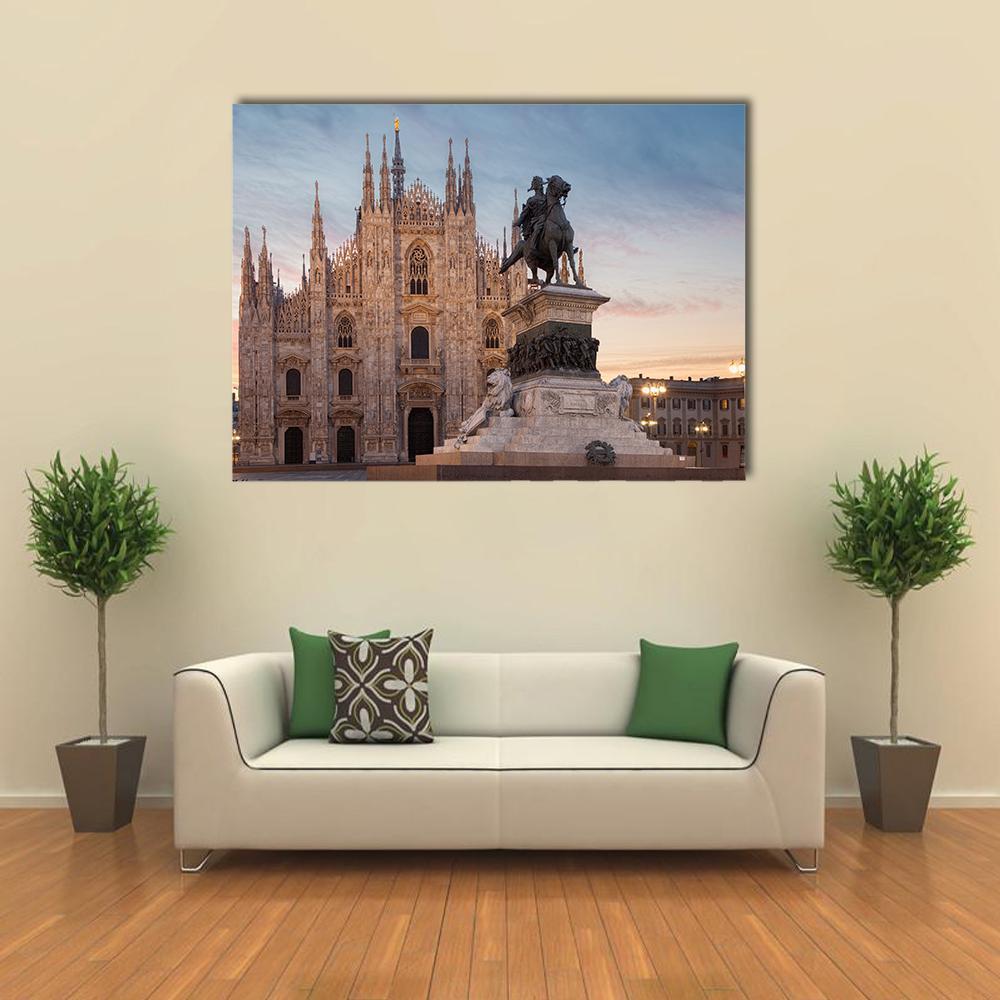 Milan Cathedral With Vittorio Emanuele II Canvas Wall Art-1 Piece-Gallery Wrap-36" x 24"-Tiaracle